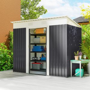 Outsunny 7' x 4' Outdoor Storage Shed, Metal Garden Tool Storage House Organizer with Lockable Sliding Doors and Vents for Backyard Patio Lawn, Charcoal Grey - Image 1