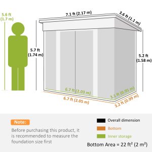 Outsunny 7' x 4' Outdoor Storage Shed, Metal Garden Tool Storage House Organizer with Lockable Sliding Doors and Vents for Backyard Patio Lawn, Charcoal Grey - Image 10