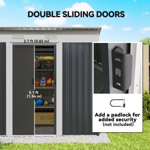 Outsunny 7' x 4' Outdoor Storage Shed, Metal Garden Tool Storage House Organizer with Lockable Sliding Doors and Vents for Backyard Patio Lawn, Charcoal Grey - Image 12