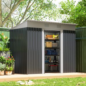 Outsunny 7' x 4' Outdoor Storage Shed, Metal Garden Tool Storage House Organizer with Lockable Sliding Doors and Vents for Backyard Patio Lawn, Charcoal Grey - Image 15