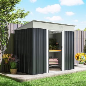 Outsunny 7' x 4' Outdoor Storage Shed, Metal Garden Tool Storage House Organizer with Lockable Sliding Doors and Vents for Backyard Patio Lawn, Charcoal Grey - Image 16