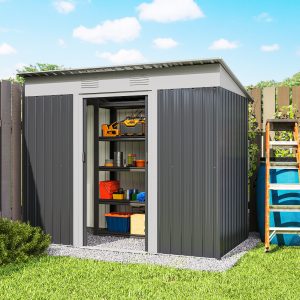 Outsunny 7' x 4' Outdoor Storage Shed, Metal Garden Tool Storage House Organizer with Lockable Sliding Doors and Vents for Backyard Patio Lawn, Charcoal Grey - Image 17