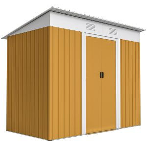 Outsunny 7' x 4' Outdoor Storage Shed, Metal Garden Tool Storage House Organizer with Lockable Sliding Doors and Vents for Backyard Patio Lawn, Yellow - Image 11