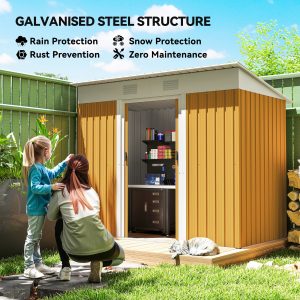 Outsunny 7' x 4' Outdoor Storage Shed, Metal Garden Tool Storage House Organizer with Lockable Sliding Doors and Vents for Backyard Patio Lawn, Yellow - Image 4