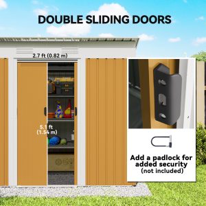 Outsunny 7' x 4' Outdoor Storage Shed, Metal Garden Tool Storage House Organizer with Lockable Sliding Doors and Vents for Backyard Patio Lawn, Yellow - Image 5
