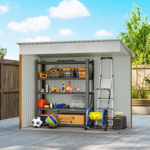 Outsunny 7' x 4' Outdoor Storage Shed, Metal Garden Tool Storage House Organizer with Lockable Sliding Doors and Vents for Backyard Patio Lawn, Yellow - Image 7
