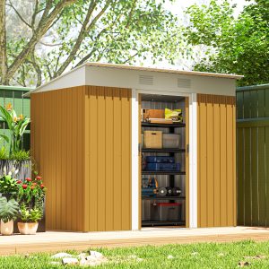 Outsunny 7' x 4' Outdoor Storage Shed, Metal Garden Tool Storage House Organizer with Lockable Sliding Doors and Vents for Backyard Patio Lawn, Yellow - Image 8