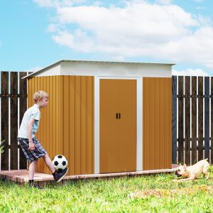 Outsunny 7' x 4' Outdoor Storage Shed, Metal Garden Tool Storage House Organizer with Lockable Sliding Doors and Vents for Backyard Patio Lawn, Yellow - Image 9