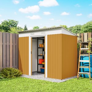Outsunny 7' x 4' Outdoor Storage Shed, Metal Garden Tool Storage House Organizer with Lockable Sliding Doors and Vents for Backyard Patio Lawn, Yellow - Image 10