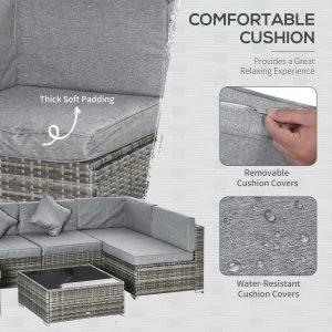 Outsunny 7pc Garden Wicker Sectional Set with Tea Table Patio Rattan Lounge Sofa Outdoor Deck Furniture Light Grey - Image 5