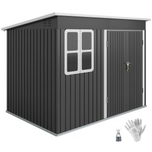Outsunny 8.5' x 6' Galvanised Steel Outdoor Storage Shed, Garden Shed with Window, Lockable Wide Doors and Air Vents, Dark Grey - Image 11