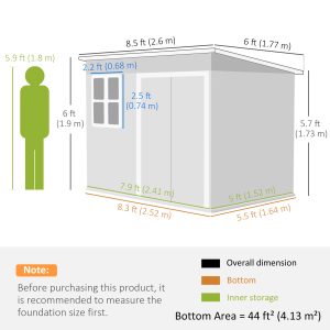 Outsunny 8.5' x 6' Galvanised Steel Outdoor Storage Shed, Garden Shed with Window, Lockable Wide Doors and Air Vents, Dark Grey - Image 13