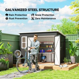 Outsunny 8.5' x 6' Galvanised Steel Outdoor Storage Shed, Garden Shed with Window, Lockable Wide Doors and Air Vents, Dark Grey - Image 4
