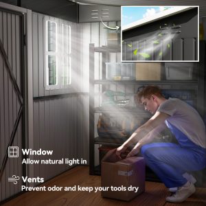 Outsunny 8.5' x 6' Galvanised Steel Outdoor Storage Shed, Garden Shed with Window, Lockable Wide Doors and Air Vents, Dark Grey - Image 5