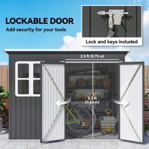Outsunny 8.5' x 6' Galvanised Steel Outdoor Storage Shed, Garden Shed with Window, Lockable Wide Doors and Air Vents, Dark Grey - Image 6