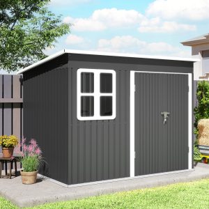 Outsunny 8.5' x 6' Galvanised Steel Outdoor Storage Shed, Garden Shed with Window, Lockable Wide Doors and Air Vents, Dark Grey - Image 10
