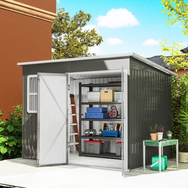 Outsunny 8.5' x 6' Galvanised Steel Outdoor Storage Shed, Garden Shed with Window, Lockable Wide Doors and Air Vents, Grey - Image 1