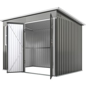 Outsunny 8.5' x 6' Galvanised Steel Outdoor Storage Shed, Garden Shed with Window, Lockable Wide Doors and Air Vents, Grey - Image 15