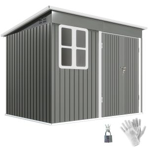 Outsunny 8.5' x 6' Galvanised Steel Outdoor Storage Shed, Garden Shed with Window, Lockable Wide Doors and Air Vents, Grey - Image 24