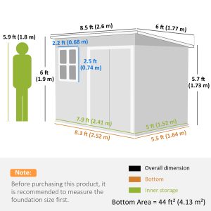 Outsunny 8.5' x 6' Galvanised Steel Outdoor Storage Shed, Garden Shed with Window, Lockable Wide Doors and Air Vents, Grey - Image 16