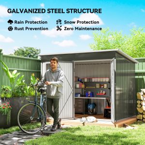 Outsunny 8.5' x 6' Galvanised Steel Outdoor Storage Shed, Garden Shed with Window, Lockable Wide Doors and Air Vents, Grey - Image 17