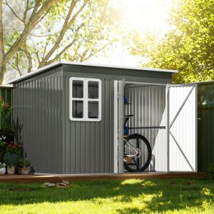 Outsunny 8.5' x 6' Galvanised Steel Outdoor Storage Shed, Garden Shed with Window, Lockable Wide Doors and Air Vents, Grey - Image 21