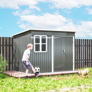 Outsunny 8.5' x 6' Galvanised Steel Outdoor Storage Shed, Garden Shed with Window, Lockable Wide Doors and Air Vents, Grey - Image 23