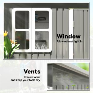 Outsunny 8.5' x 6' Galvanised Steel Outdoor Storage Shed, Garden Shed with Window, Lockable Wide Doors and Air Vents, Grey - Image 5