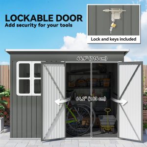 Outsunny 8.5' x 6' Galvanised Steel Outdoor Storage Shed, Garden Shed with Window, Lockable Wide Doors and Air Vents, Grey - Image 6