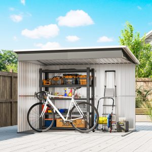 Outsunny 8.5' x 6' Galvanised Steel Outdoor Storage Shed, Garden Shed with Window, Lockable Wide Doors and Air Vents, Grey - Image 12