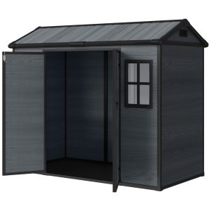 Outsunny 8 x 4 ft Resin Garden Shed, Wood-Effect Outdoor Storage Shed with Floor, Windows, Lockable Doors and Vents, Dark Grey - Image 12