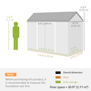 Outsunny 8 x 4 ft Resin Garden Shed, Wood-Effect Outdoor Storage Shed with Floor, Windows, Lockable Doors and Vents, Dark Grey - Image 13
