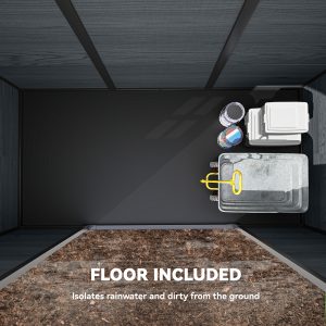 Outsunny 8 x 4 ft Resin Garden Shed, Wood-Effect Outdoor Storage Shed with Floor, Windows, Lockable Doors and Vents, Dark Grey - Image 14