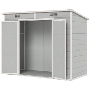 Outsunny 8' x 4' Resin Outdoor Storage Shed with Floor, Window, Lockable Doors and Vents for Backyard Patio Lawn, Light Grey - Image 11