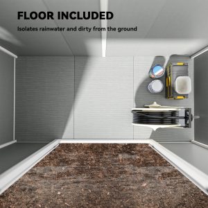 Outsunny 8' x 4' Resin Outdoor Storage Shed with Floor, Window, Lockable Doors and Vents for Backyard Patio Lawn, Light Grey - Image 15