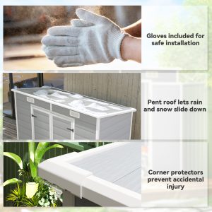 Outsunny 8' x 4' Resin Outdoor Storage Shed with Floor, Window, Lockable Doors and Vents for Backyard Patio Lawn, Light Grey - Image 18