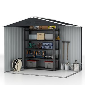 Outsunny 8' x 6' Outdoor Storage Shed, Metal Garden Tool Storage House with Lockable Sliding Doors and Vents for Backyard Patio Lawn, Charcoal Grey - Image 15