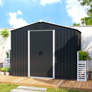 Outsunny 8' x 6' Outdoor Storage Shed, Metal Garden Tool Storage House with Lockable Sliding Doors and Vents for Backyard Patio Lawn, Charcoal Grey - Image 17