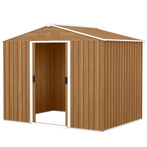 Outsunny 8' x 6' Outdoor Storage Shed, Metal Garden Tool Storage House with Lockable Sliding Doors and Vents for Backyard Patio Lawn, Dark Brown - Image 2