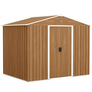 Outsunny 8' x 6' Outdoor Storage Shed, Metal Garden Tool Storage House with Lockable Sliding Doors and Vents for Backyard Patio Lawn, Dark Brown - Image 11