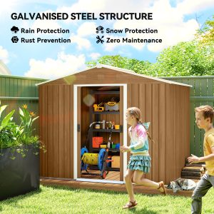 Outsunny 8' x 6' Outdoor Storage Shed, Metal Garden Tool Storage House with Lockable Sliding Doors and Vents for Backyard Patio Lawn, Dark Brown - Image 4