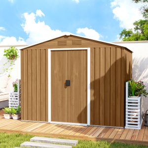 Outsunny 8' x 6' Outdoor Storage Shed, Metal Garden Tool Storage House with Lockable Sliding Doors and Vents for Backyard Patio Lawn, Dark Brown - Image 9