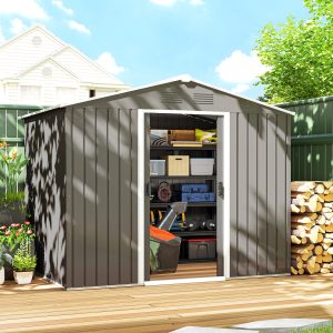 Outsunny 8' x 6' Outdoor Storage Shed, Metal Garden Tool Storage House with Lockable Sliding Doors and Vents for Backyard Patio Lawn, Light Grey - Image 1