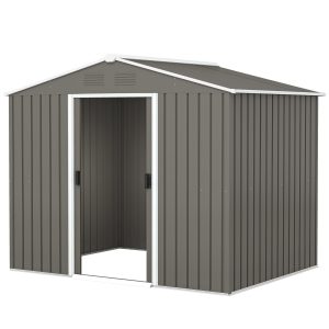 Outsunny 8' x 6' Outdoor Storage Shed, Metal Garden Tool Storage House with Lockable Sliding Doors and Vents for Backyard Patio Lawn, Light Grey - Image 2