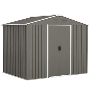 Outsunny 8' x 6' Outdoor Storage Shed, Metal Garden Tool Storage House with Lockable Sliding Doors and Vents for Backyard Patio Lawn, Light Grey - Image 11