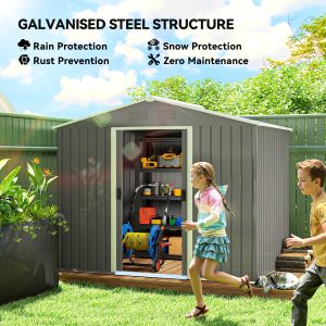 Outsunny 8' x 6' Outdoor Storage Shed, Metal Garden Tool Storage House with Lockable Sliding Doors and Vents for Backyard Patio Lawn, Light Grey - Image 4