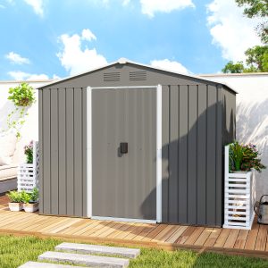 Outsunny 8' x 6' Outdoor Storage Shed, Metal Garden Tool Storage House with Lockable Sliding Doors and Vents for Backyard Patio Lawn, Light Grey - Image 9