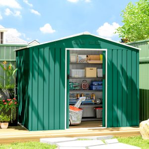 Outsunny 8' x 6' Outdoor Storage Shed, Metal Garden Tool Storage House with Lockable Sliding Doors and Vents, Green - Image 1