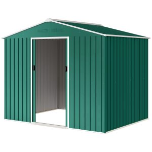 Outsunny 8' x 6' Outdoor Storage Shed, Metal Garden Tool Storage House with Lockable Sliding Doors and Vents, Green - Image 2