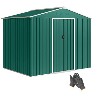 Outsunny 8' x 6' Outdoor Storage Shed, Metal Garden Tool Storage House with Lockable Sliding Doors and Vents, Green - Image 11